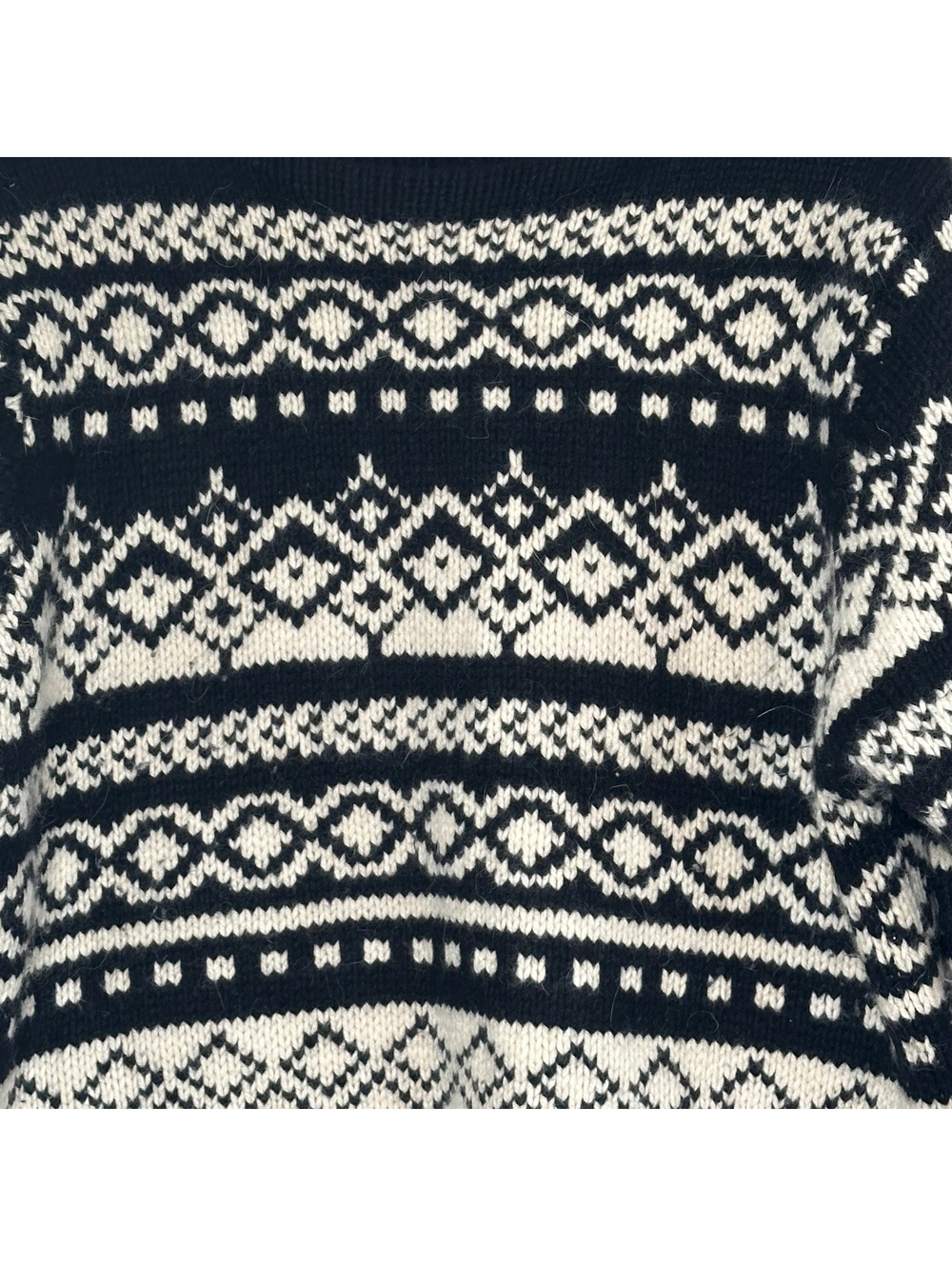 Vintage Eddie Bauer Fair Isle Wool Angora Blend Sweater Nordic Black Ivory - Picture 3 of 4